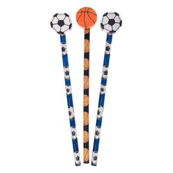 Set 3 creioane, Zola®, model cu radiera in forma de minge de baschet si fotbal Set 3 creioane, Zola®, model cu radiera in forma de minge de baschet si fotbal
