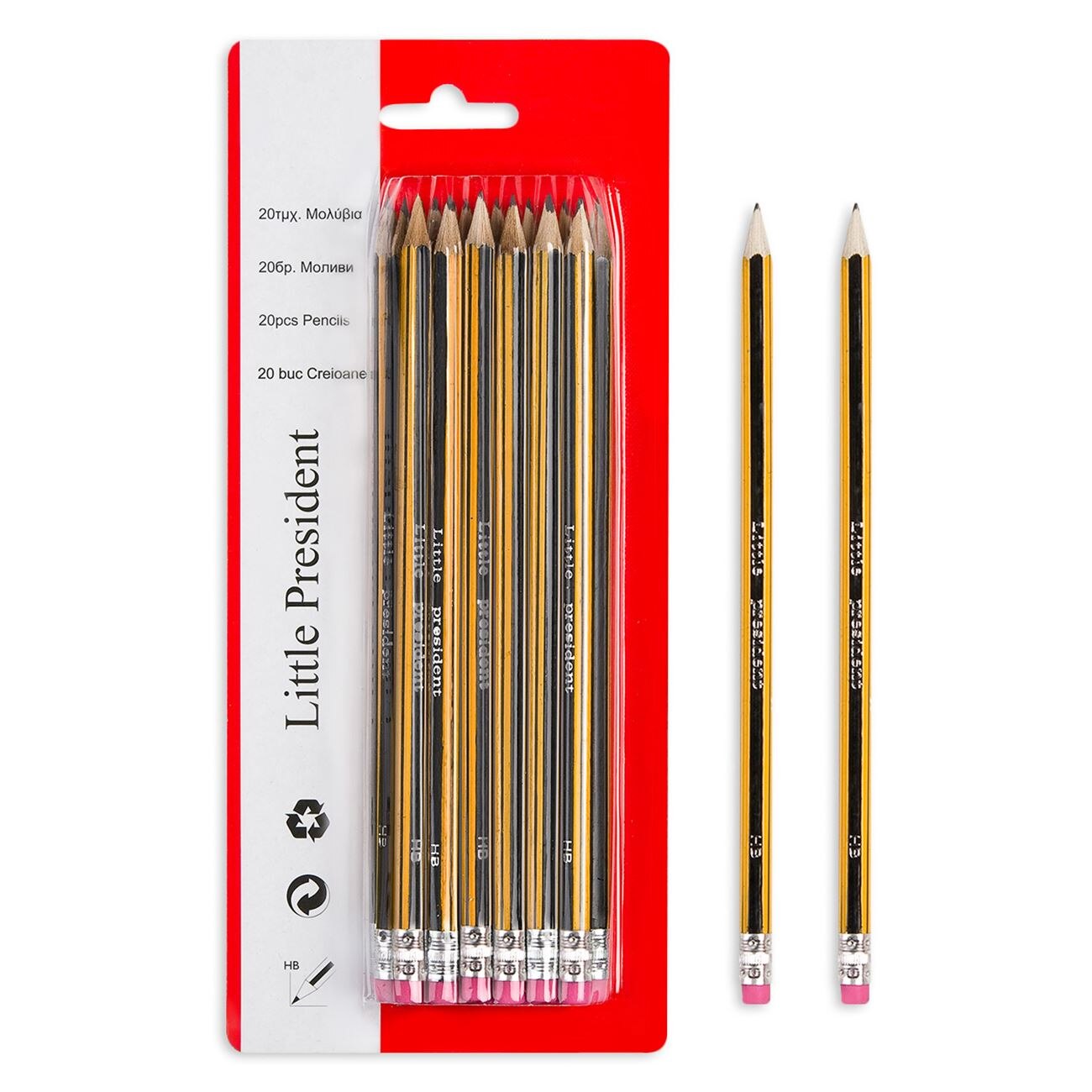 Set 20 creioane, Zola®, galben / negru, cu radiera