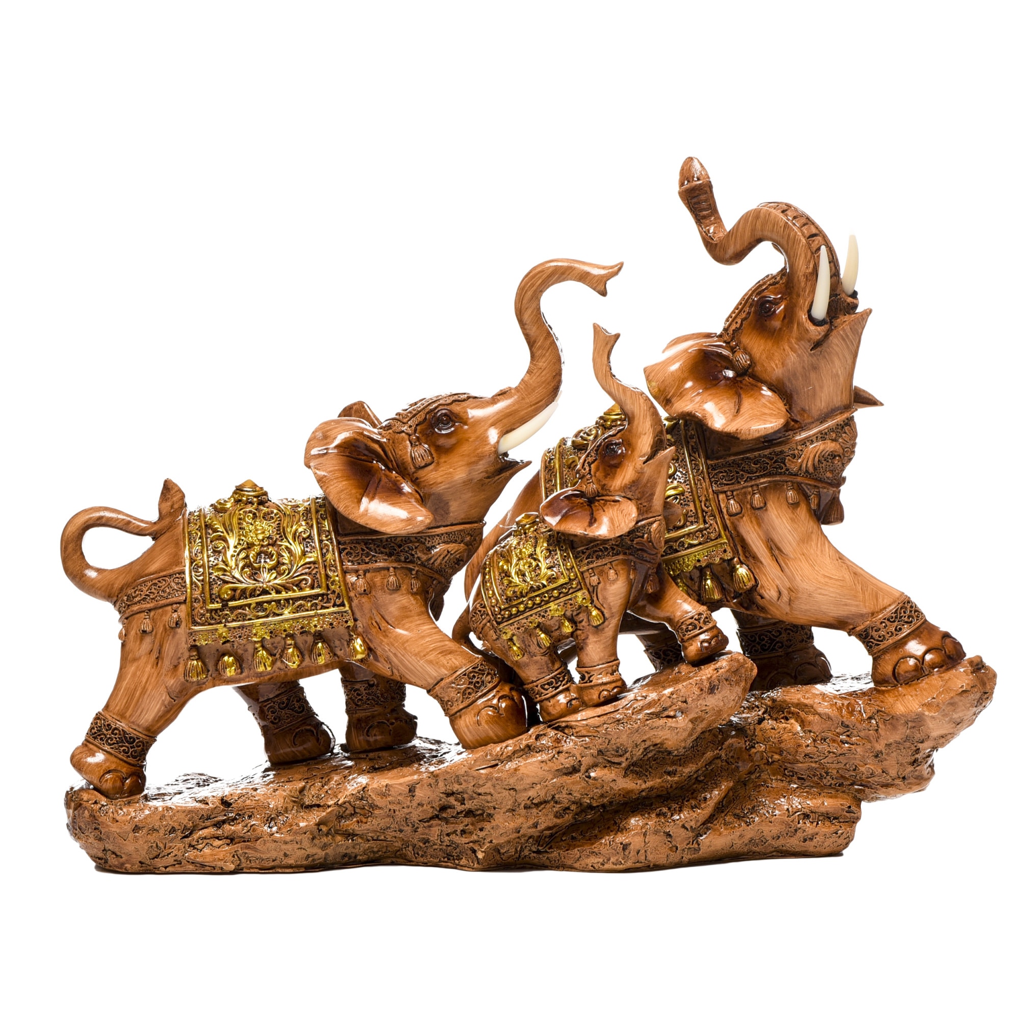 Statueta decorativa elefanti cu pui ZOLA I, realizata manual din rasina, 30 cm