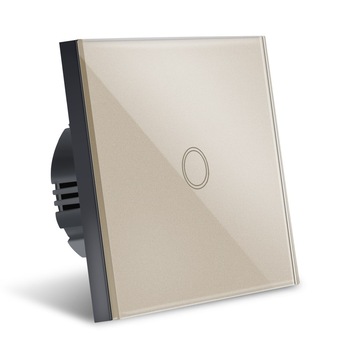 Intrerupator Smart Touch Techstar®, Wireless 2.4GHz, Sticla Securizata, Design Modern, Iluminare LED, 1 Faza, Gold Intrerupator Smart Touch Techstar®, Wireless 2.4GHz, Sticla Securizata, Design Modern, Iluminare LED, 1 Faza, Gold