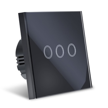 Intrerupator Smart Touch Techstar®, Wireless 2.4GHz, Sticla Securizata, Design Modern, Iluminare LED, 3 Faze, Negru Intrerupator Smart Touch Techstar®, Wireless 2.4GHz, Sticla Securizata, Design Modern, Iluminare LED, 3 Faze, Negru