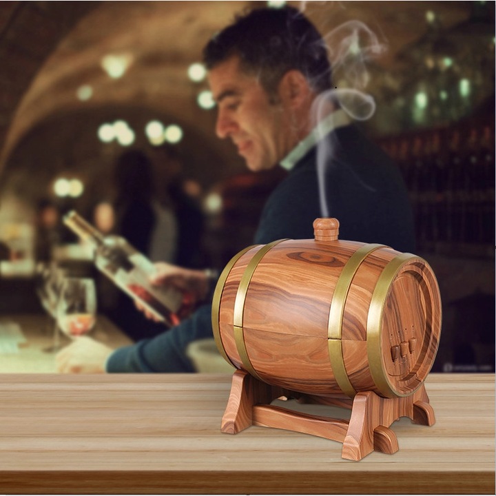 Difuzor aromaterapie sub forma de butoi, Bluetooth, 350 ml, LittleDomi, Stejar deschis