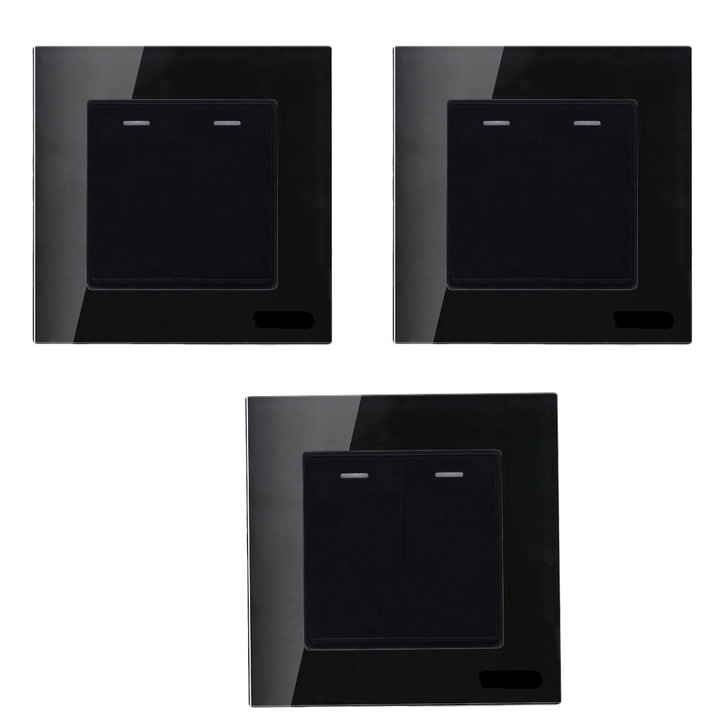 Set 3 intrerupatoare duble cu led,rama sticla ,Smack Sm 037