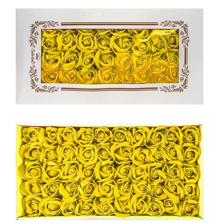 Trandafiri decorativi, din sapun, 50 buc/set - GALBEN