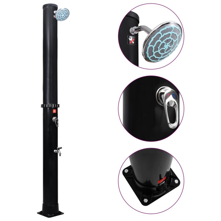 vidaXL fekete kültéri szolárzuhany zuhanyfejjel és csappal 40 L