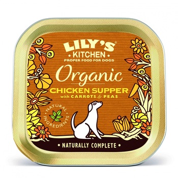 Conserva Caini Lily's Kitchen Organic cu Pui, Morcovi si Mazare, 150 g Conserva Caini Lily's Kitchen Organic cu Pui, Morcovi si Mazare, 150 g