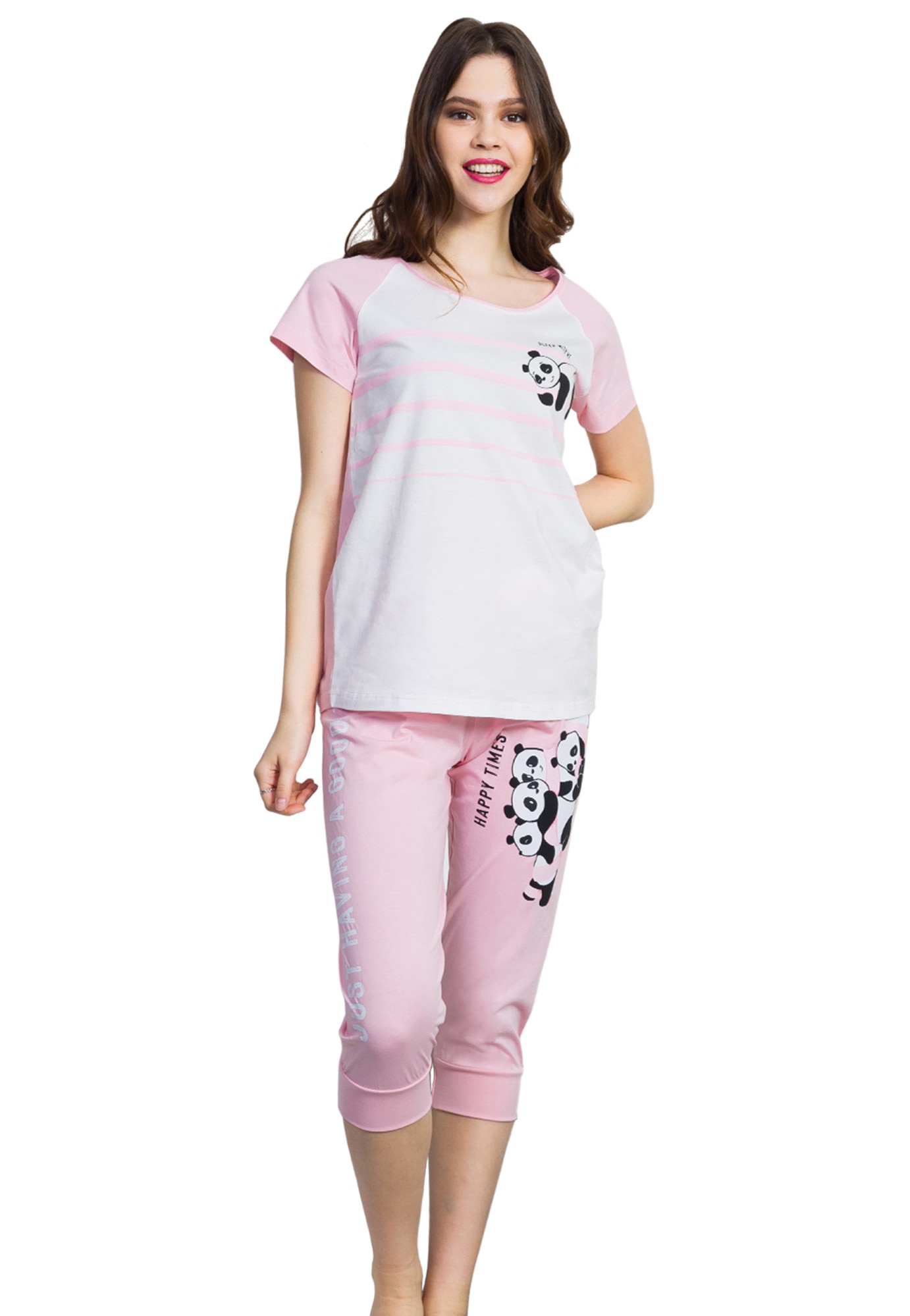 Pijama dama Vienetta , model Happy Times, roz/alb