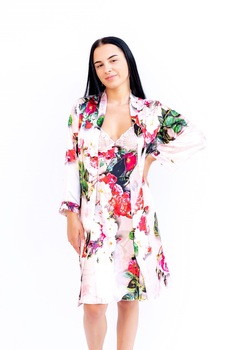 Nglijeu si halat satinat imprimat, Multicolor, M Nglijeu si halat satinat imprimat, Multicolor, M