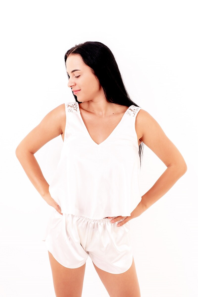 Set de 2 piese ,satin Jasmin 1487, alb, Alb