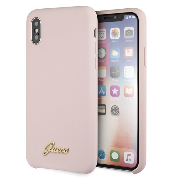 Husa iPhone X / XS Guess Silicone Vintage Gold Logo Pink