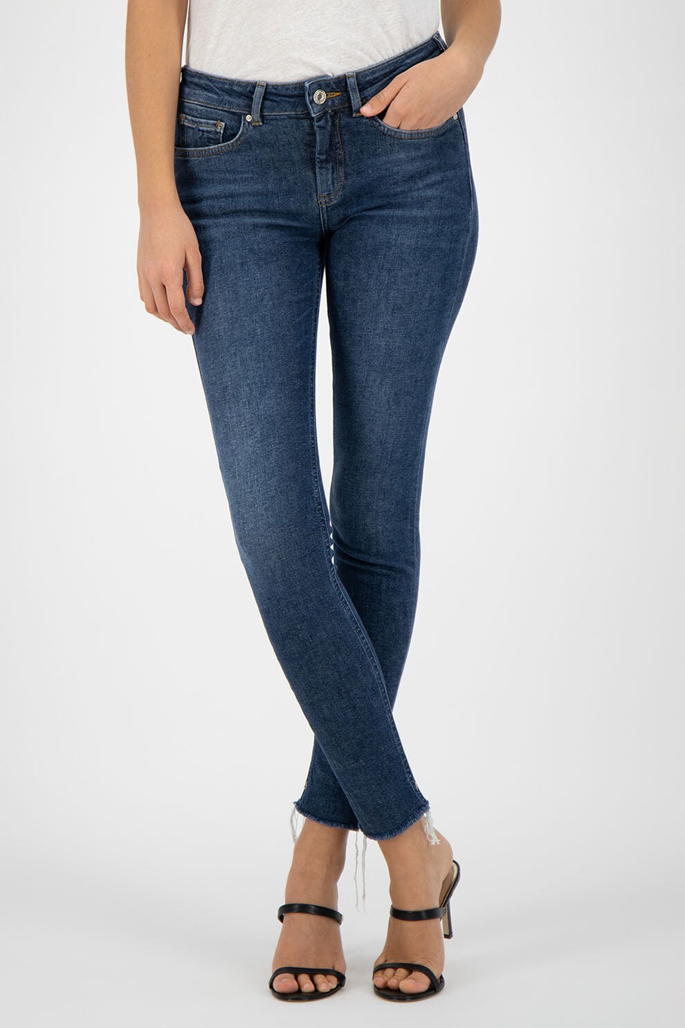 Maison Scotch, Blugi skinny cu terminatii franjurate, Bleumarin inchis
