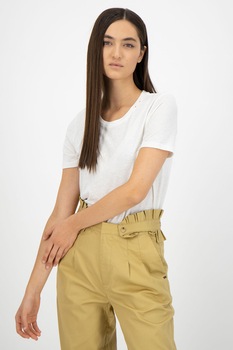 Maison Scotch, Tricou din amestec de in cu decolteu la baza gatului, Alb Maison Scotch, Tricou din amestec de in cu decolteu la baza gatului, Alb