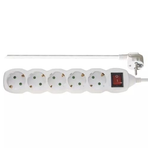 Prelungitor 5 prize 3 metri, cablu 3x1, max 10A, cu intrerupator, alb, Emos