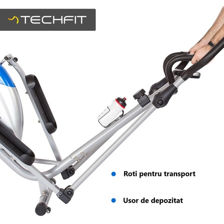 Bicicleta fitness de exercitii Eliptica Techfit Optimuscity 310, Greutate volanta: 4 kg, Greutate utilizator: 100 kg, Suport cu bidon apa inclus, Roti pentru transport