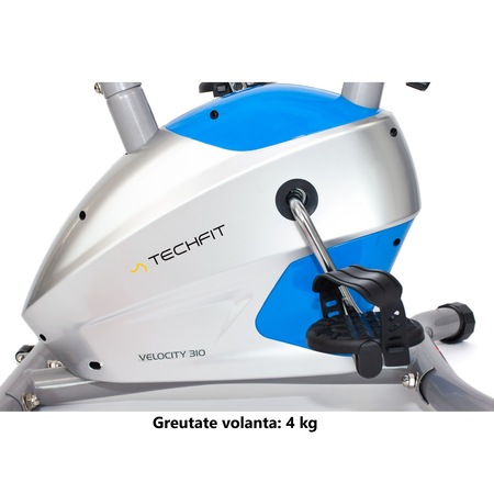 Bicicleta Fitness Magnetica Techfit Velocity 310, Greutate volanta: 4 kg, Greutate utilizator: 100kg, Roti pentru transport