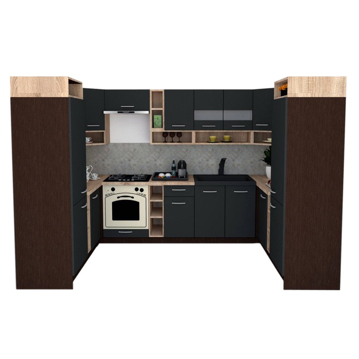 Set Bucatarie de Colt Genarom COSSY NEW 170-320-170, Wenge / Decor 0164