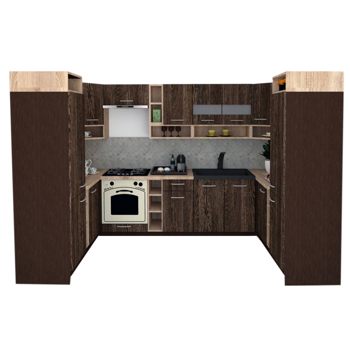 Set Bucatarie de Colt Genarom COSSY NEW 170-320-170, Wenge / Decor 7648