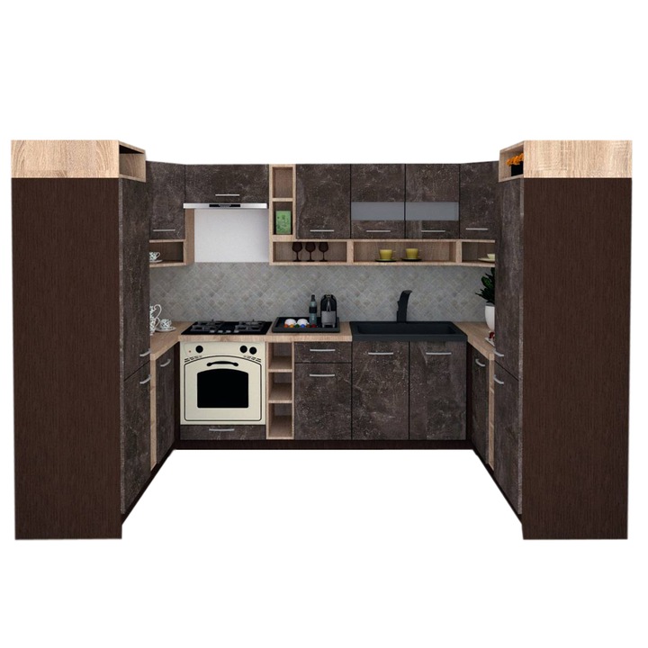 Set Bucatarie de Colt Genarom COSSY NEW 170-320-170, Wenge / Decor 4299