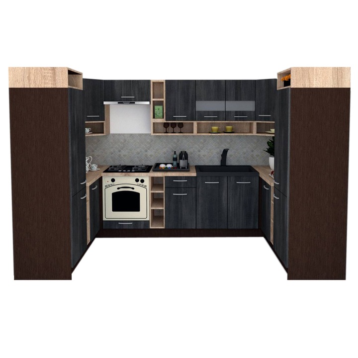 Set Bucatarie de Colt Genarom COSSY NEW 170-320-170, Wenge / Decor 8509