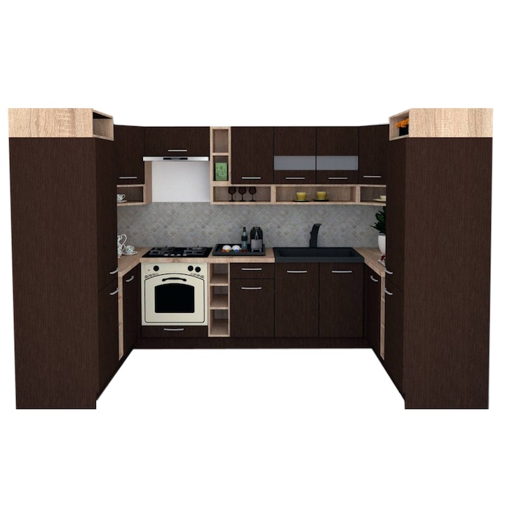 Set Bucatarie de Colt Genarom COSSY NEW 170-320-170, Wenge / Decor 8548