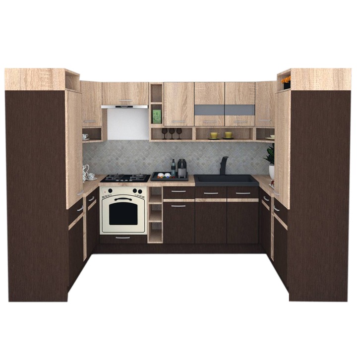 Set Bucatarie de Colt Genarom COSSY NEW 170-320-170, Wenge / Stejar Sonoma