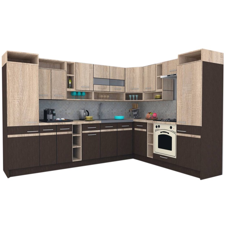 Set Bucatarie de Colt Genarom COSSY NEW DR 230-310, Wenge / Stejar Sonoma