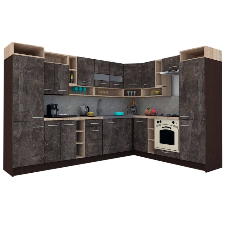 Set Bucatarie de Colt Genarom COSSY NEW DR 230-310, Wenge / Decor 4299