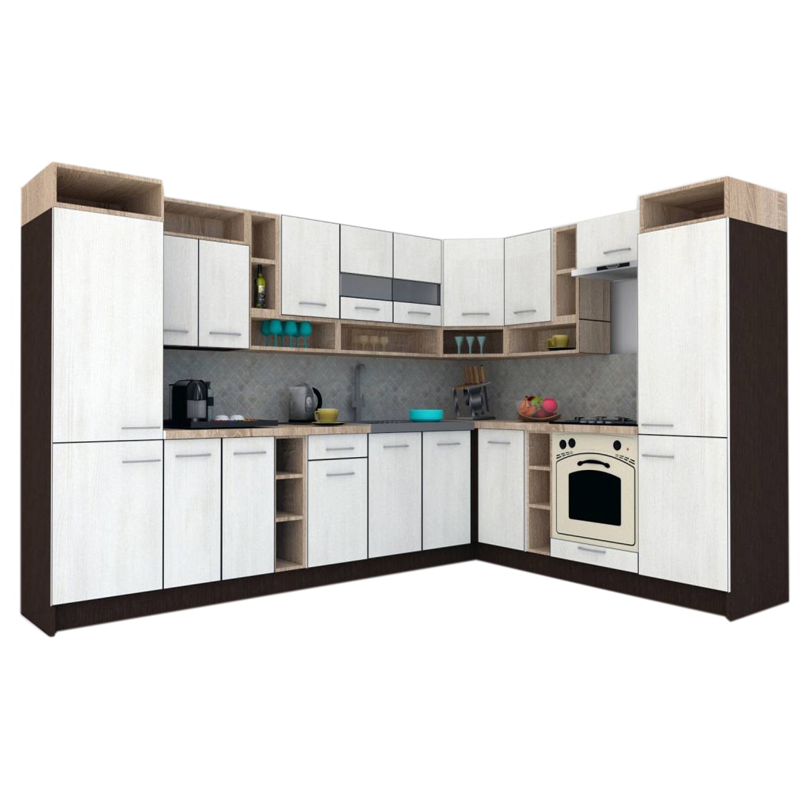 Set Bucatarie de Colt Genarom COSSY NEW DR 230-310, Wenge / Decor 8508