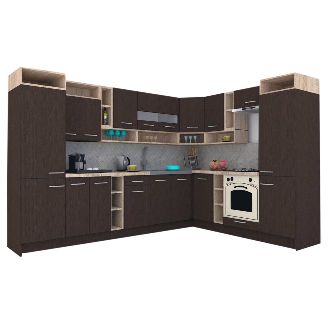 Set Bucatarie de Colt Genarom COSSY NEW DR 230-310, Wenge / Decor 8548