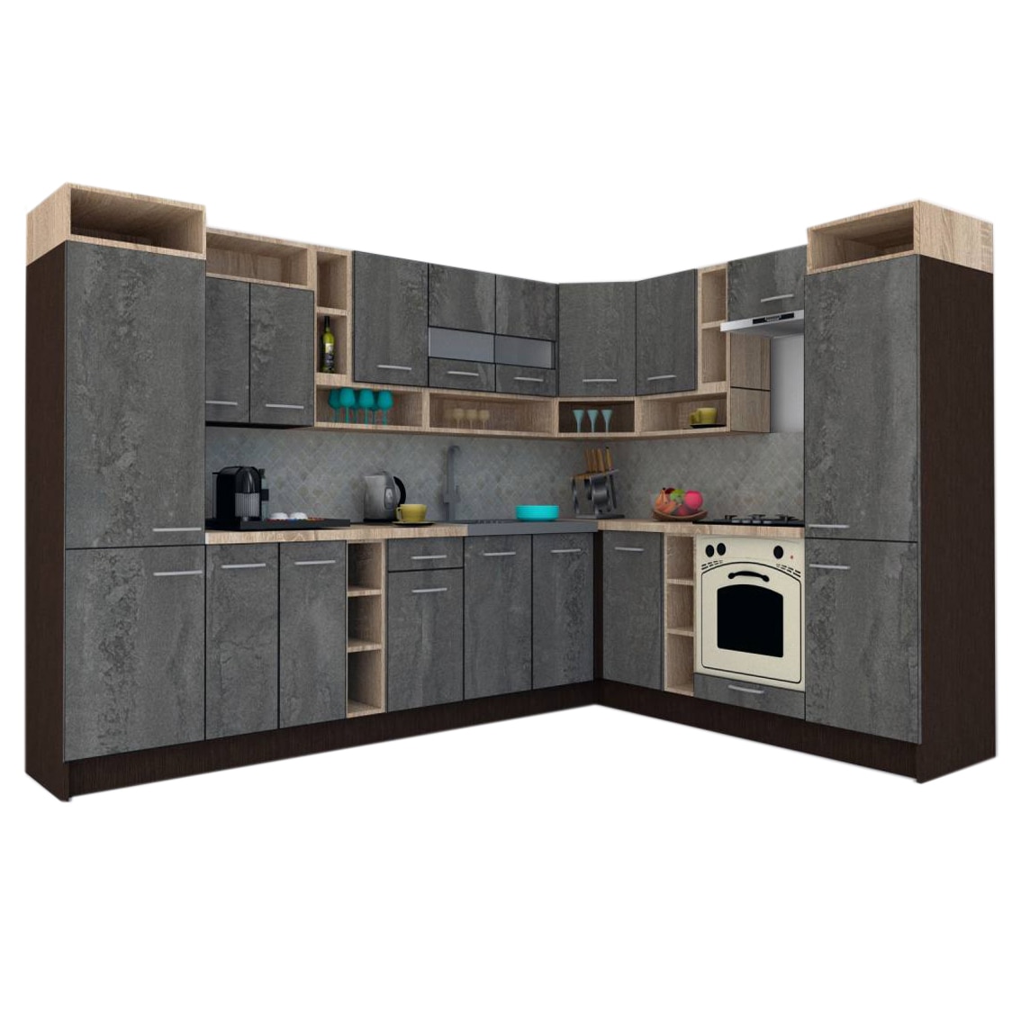 Set Bucatarie de Colt Genarom COSSY NEW DR 230-310, Wenge / Decor K352