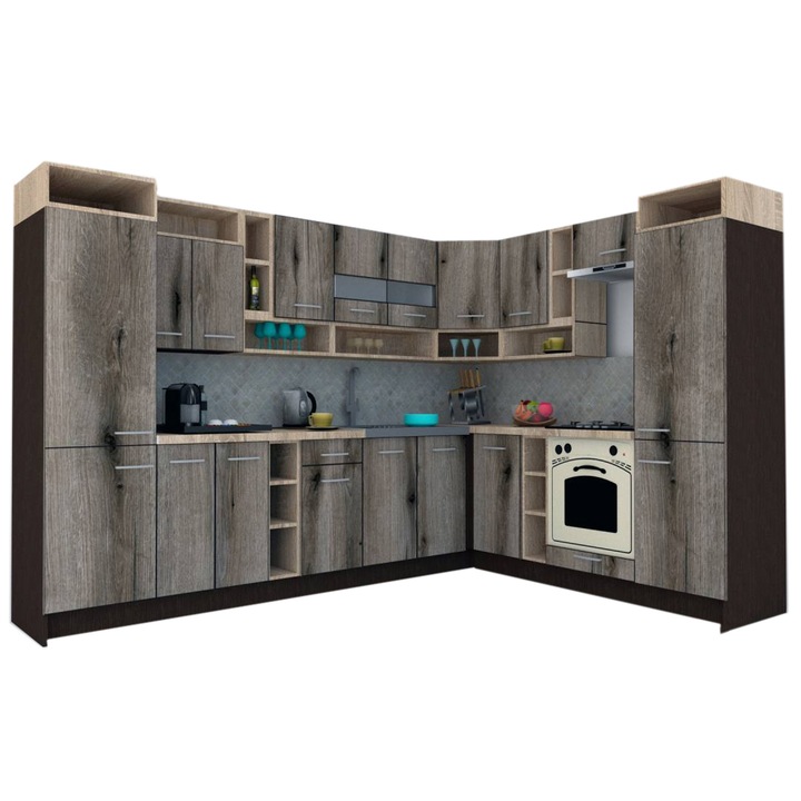 Set Bucatarie de Colt Genarom COSSY NEW DR 230-310, Wenge / Decor K366