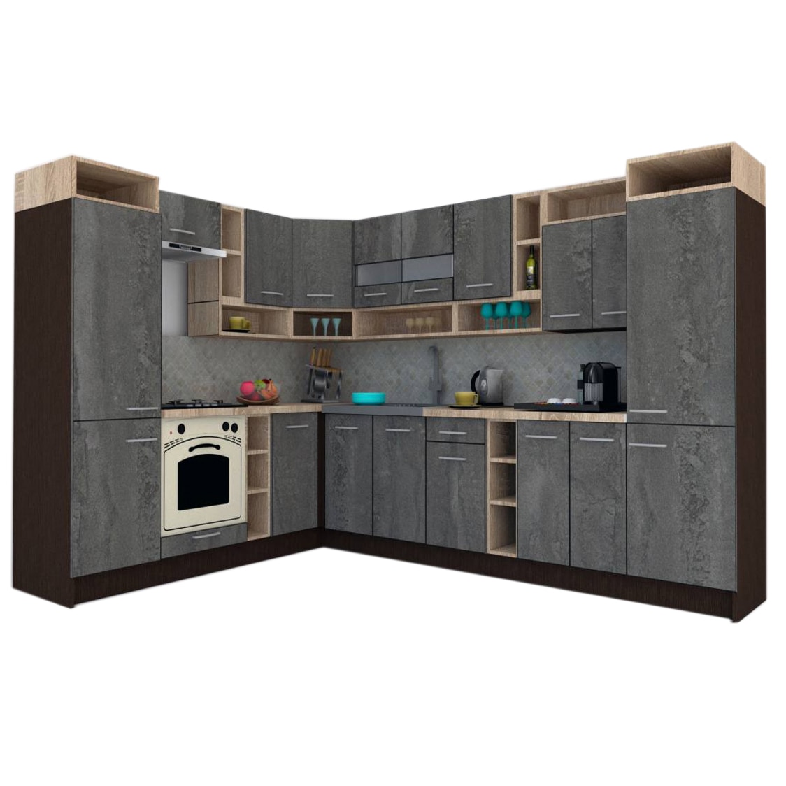Set Bucatarie de Colt Genarom COSSY NEW ST 230-310, Wenge / Decor K352