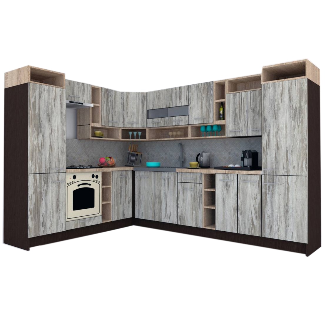 Set Bucatarie de Colt Genarom COSSY NEW ST 230-310, Wenge / Decor K084