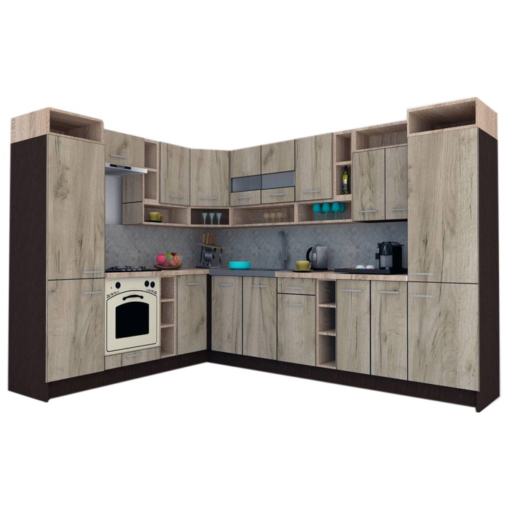 Set Bucatarie de Colt Genarom COSSY NEW ST 230-310, Wenge / Decor K002