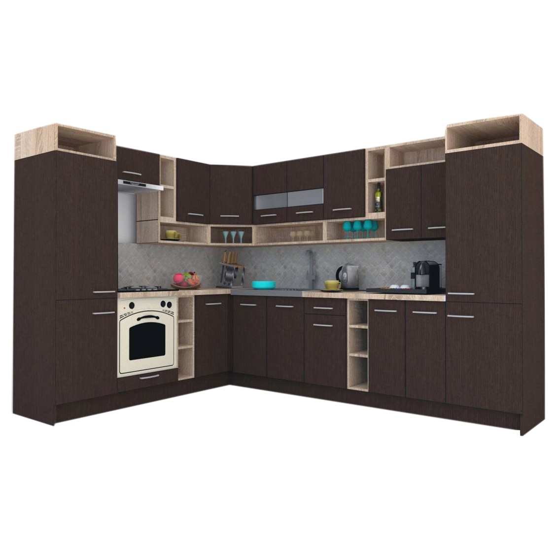 Set Bucatarie de Colt Genarom COSSY NEW ST 230-310, Wenge / Decor 8548