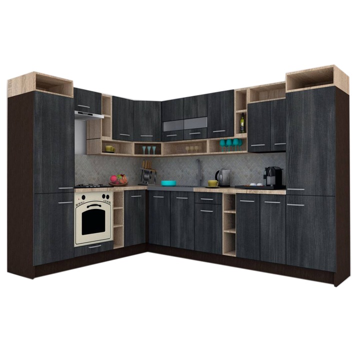 Set Bucatarie de Colt Genarom COSSY NEW ST 230-310, Wenge / Decor 8509