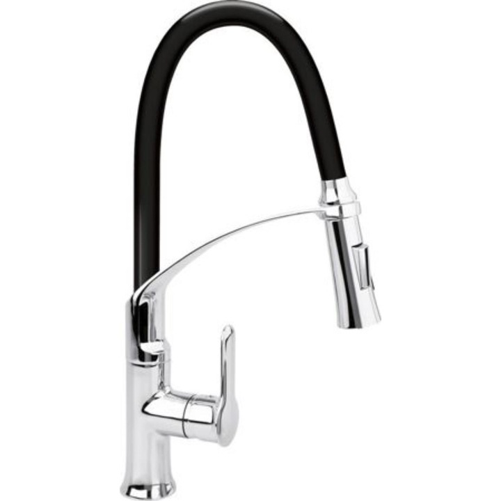 Mosogató csaptelep flexibilis ponttal 2-fekete, rugalmas, egykaros, Fala