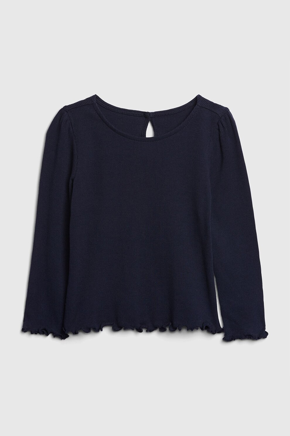 GAP, Bluza cu decolteu rotund si terminatii cu volane, Bleumarin inchis