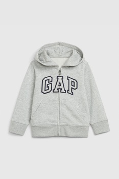 GAP, Hanorac cu logo si fermoar, Gri deschis melange/Bleumarin inchis GAP, Hanorac cu logo si fermoar, Gri deschis melange/Bleumarin inchis