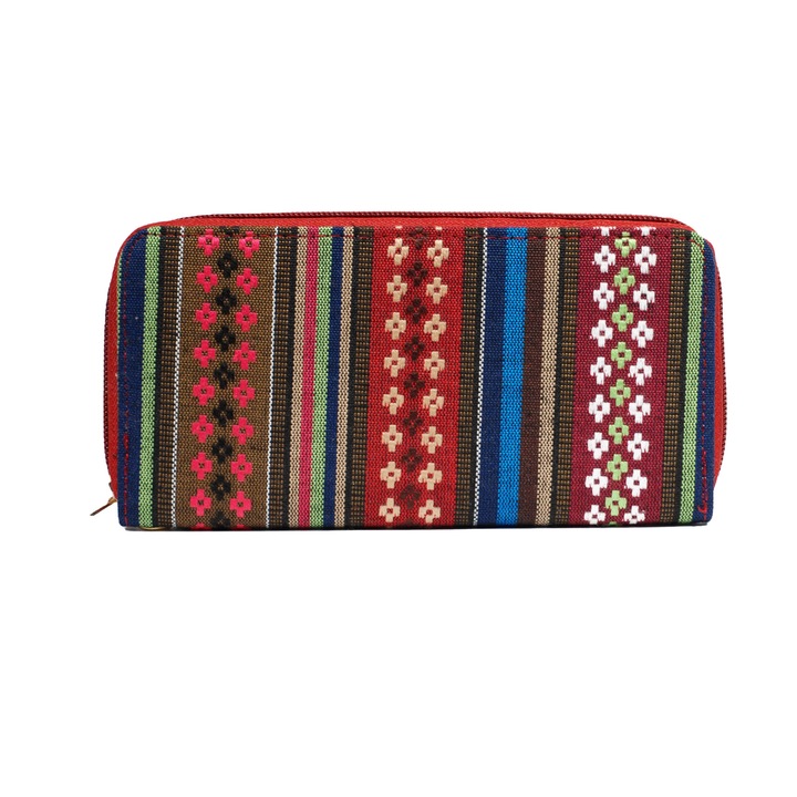 Portofel dama din material textil cu detalii brodate 01