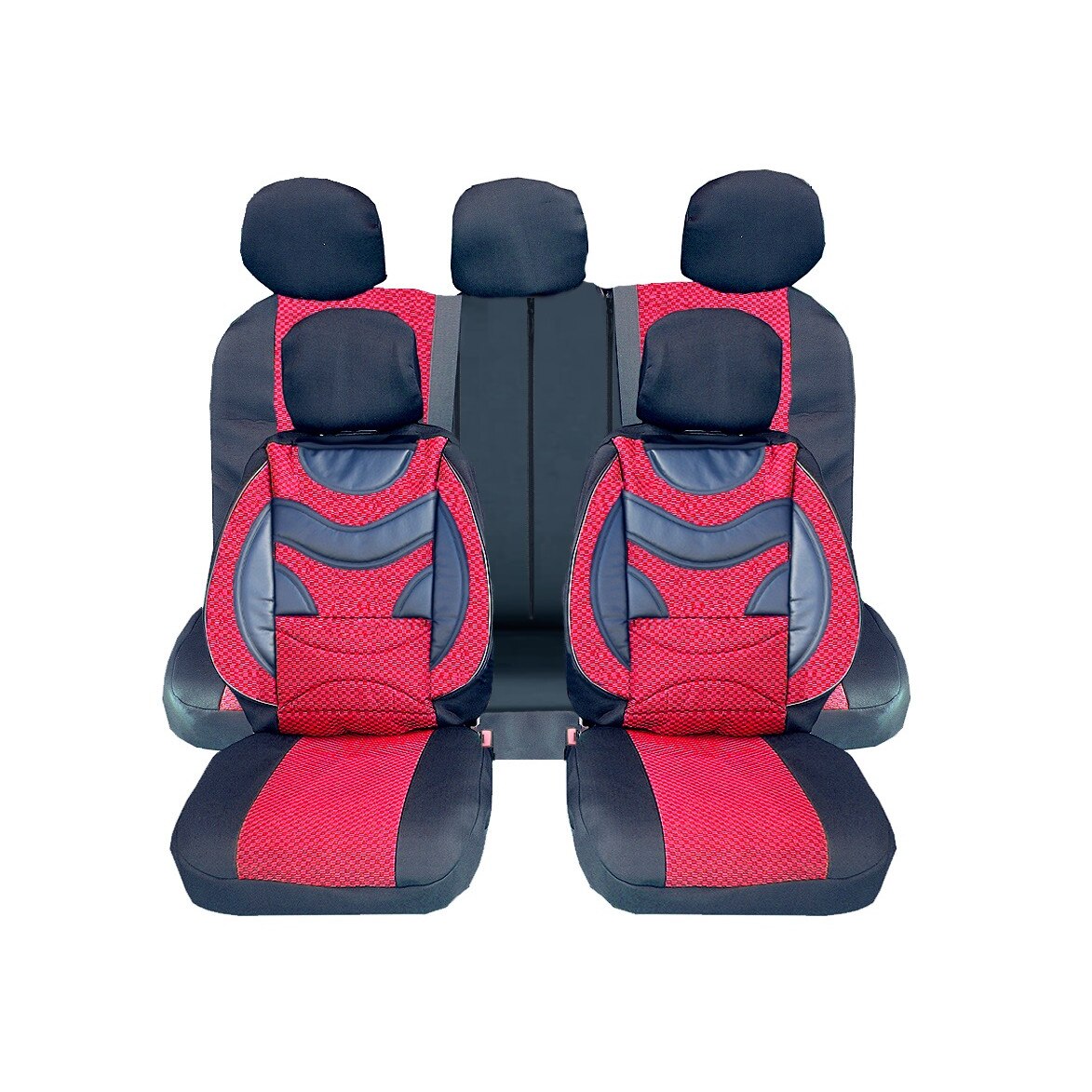 Set Huse Scaun Auto Universal Flexzon, Textil si Piele Ecologica, Rosu, cu Fermoare, 9 buc, Divizibil