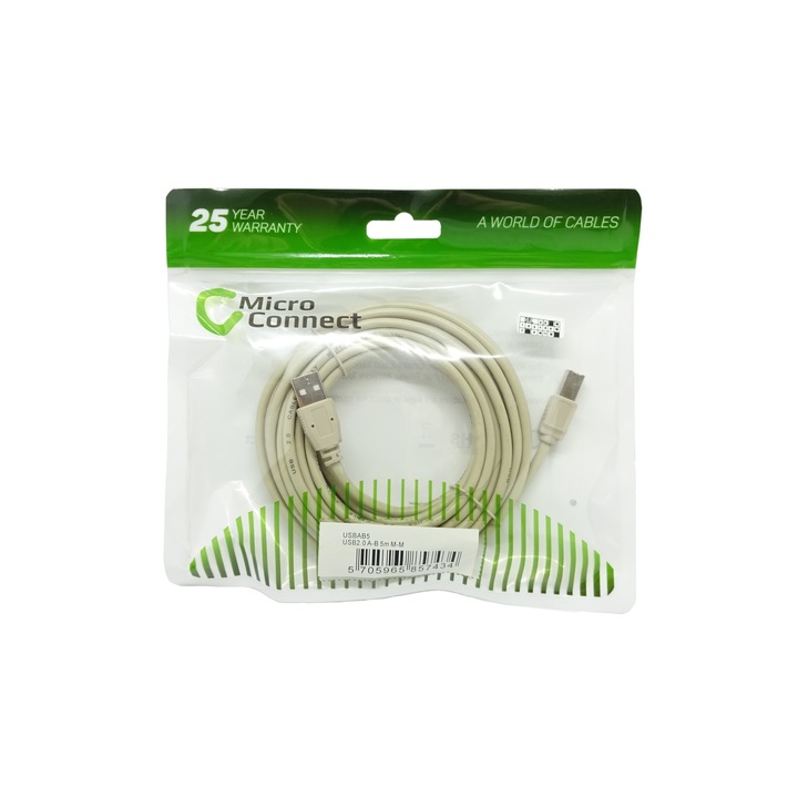 Cablu USB 2.0 A - B pentru imprimanta, 5 m, crem