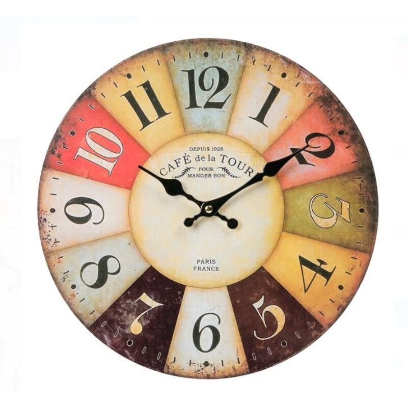 Ceas colorat din MDF cu numere vintage, SG, 34x0.5 cm