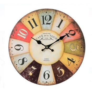 Ceas colorat din MDF cu numere vintage, SG, 34x0.5 cm Ceas colorat din MDF cu numere vintage, SG, 34x0.5 cm