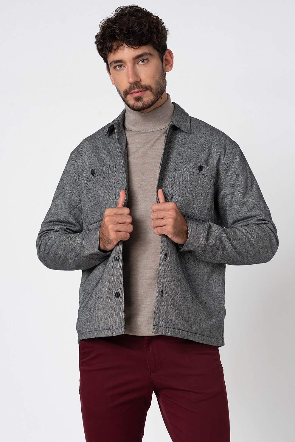 Selected Homme, Jacheta de bumbac organic, Negru/Alb, XL