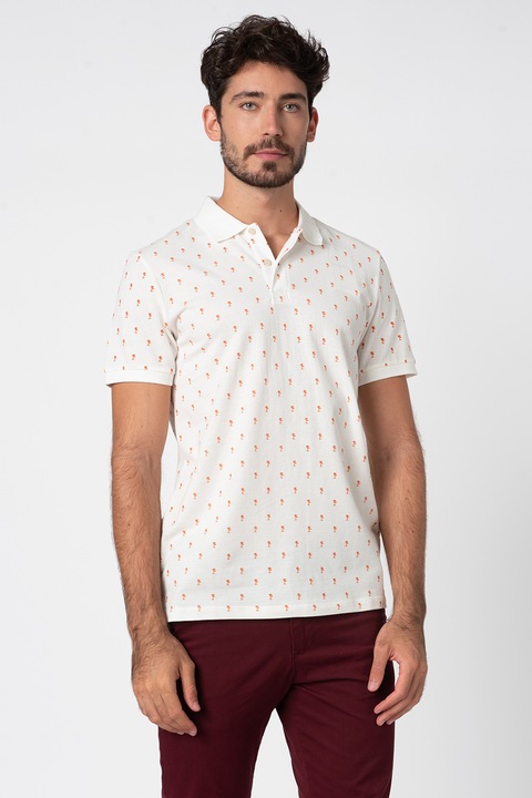 Jack&Jones, Tricou polo slim fit Hagan, Alb/Portocaliu persan, L