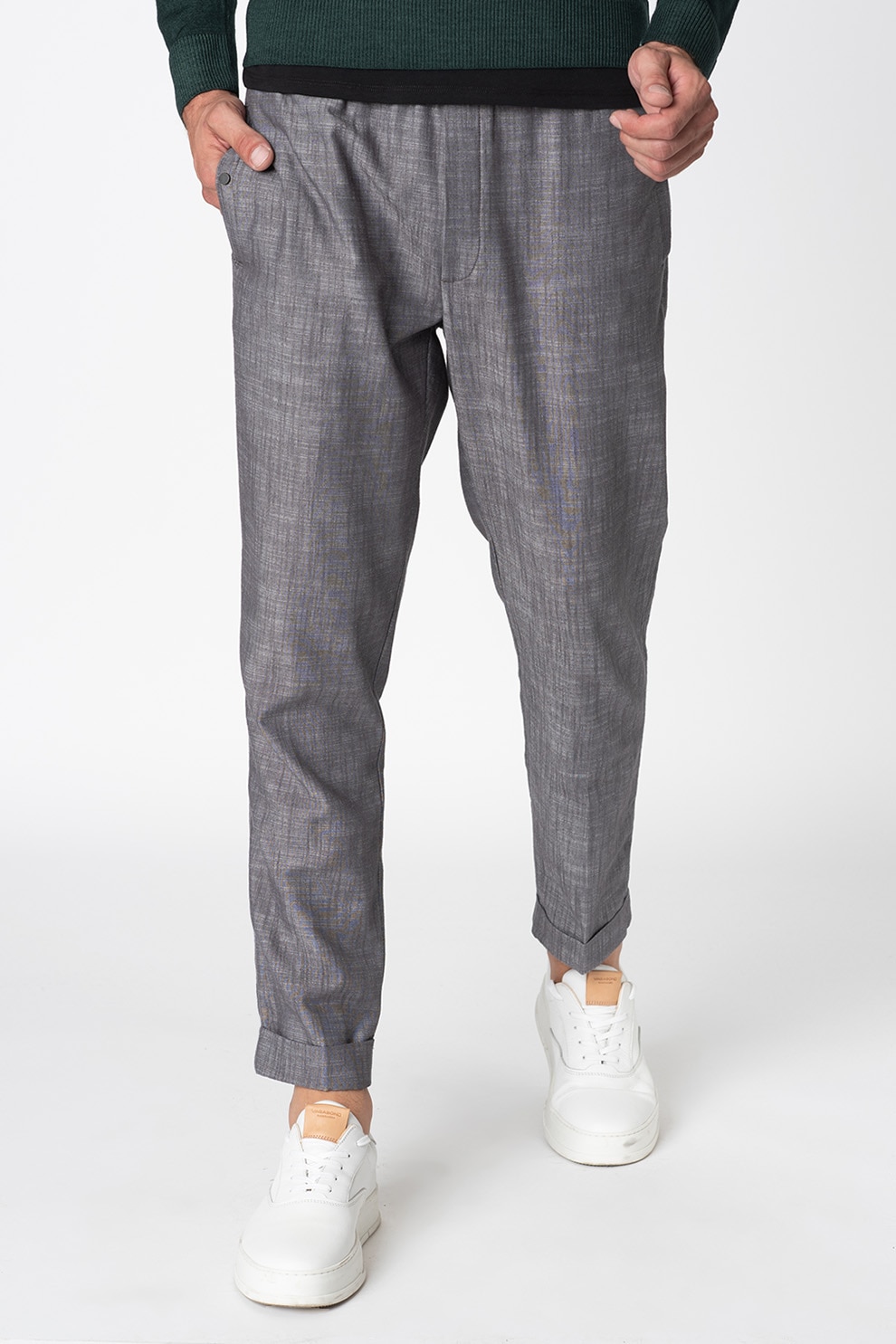 Casual Friday, Pantaloni cu snur in talie, Gri inchis melange