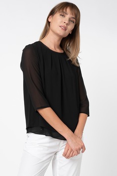 s.Oliver, Bluza cu maneci transparente si aspect stratificat, Negru, S s.Oliver, Bluza cu maneci transparente si aspect stratificat, Negru, S