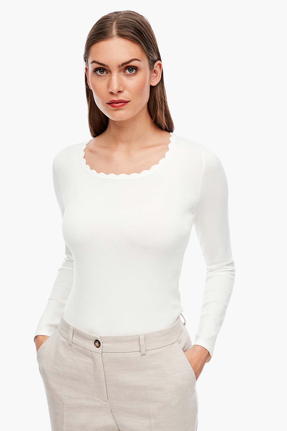 s.Oliver, Bluza cu detalii valurite, Alb, L