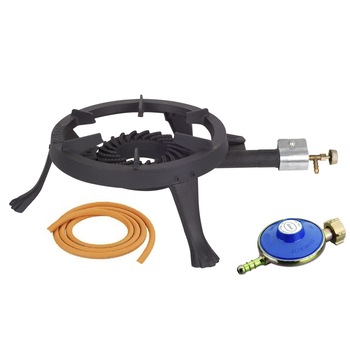 Pachet Arzator rotund exterior, pirostrie din fonta, diametru 33cm + Regulator gaz + 2m furtun Pachet Arzator rotund exterior, pirostrie din fonta, diametru 33cm + Regulator gaz + 2m furtun